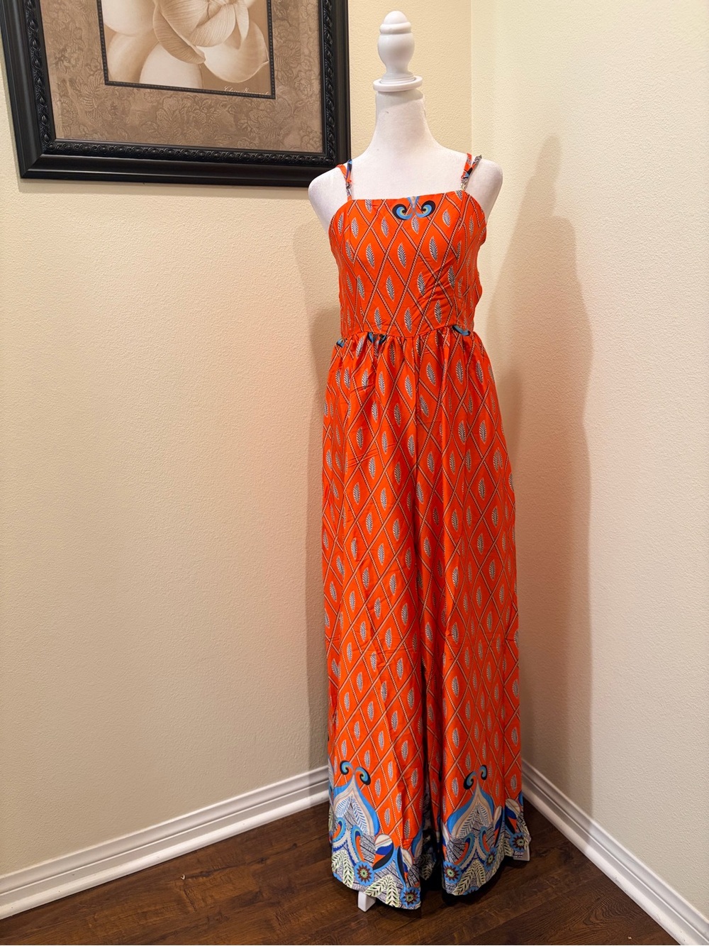 Meet Me In Santorini Orange Saffron Paralia Jumpsuit size Medium NWT